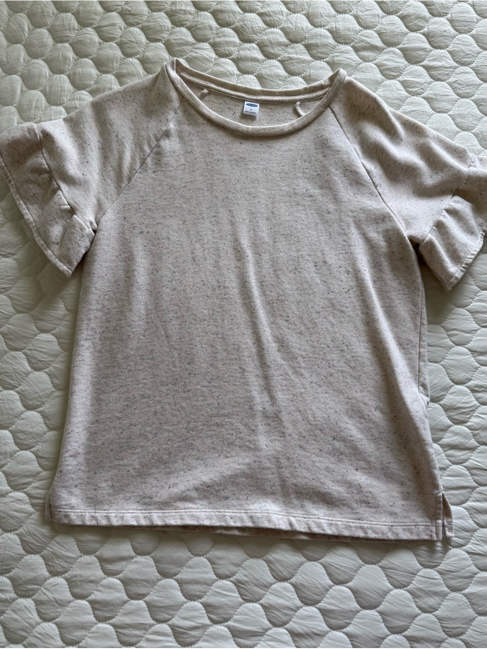 Old Navy Cream Short Sleeve Top with Ruffle Sleeves